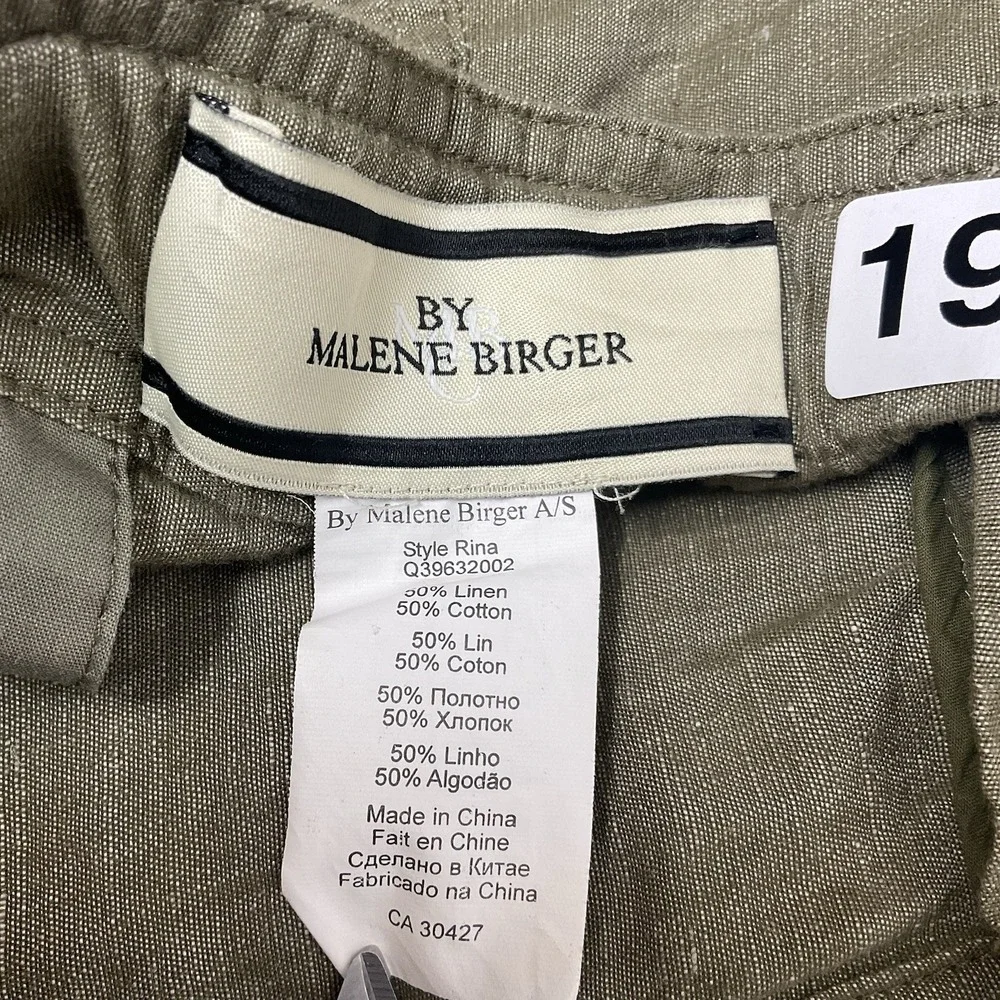 By Malene Birger Olive Linen Cargo High Waisted Tie Belt Button Fly Utility 38